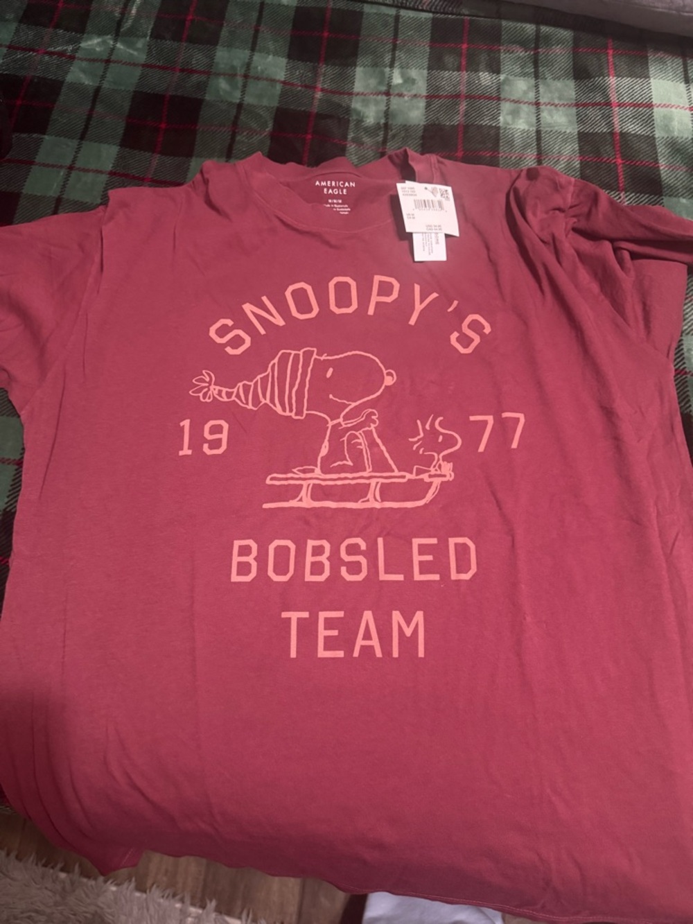 American Eagle Outfitters Pink Snoopy Bobsled Team Tee